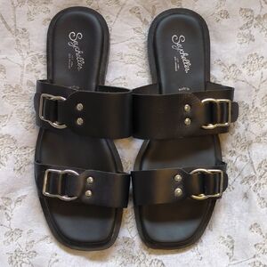 Seychelles 'Admire Me' Double Buckle Black Sandals